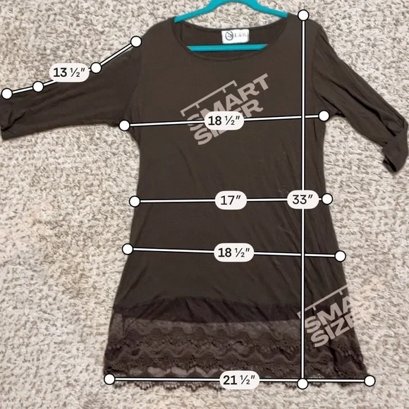 L&B Lucky & Blessed Brown Lace Hem Top Boho Western Lagenlook Cowgirl Medium - Picture 5 of 8